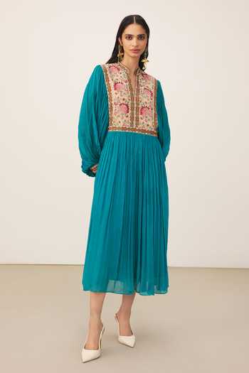 Ritu Kumar Teal Iris Solid Full Sleeves Long Dress