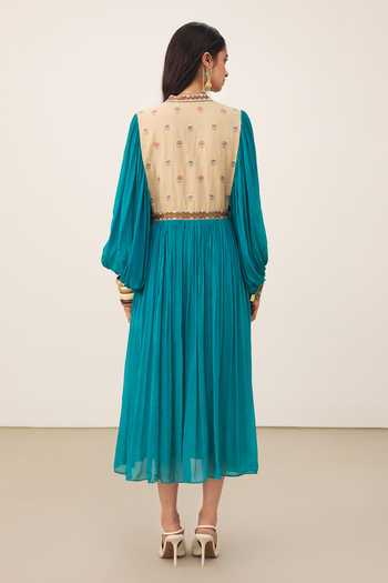 Ritu Kumar Teal Iris Solid Full Sleeves Long Dress