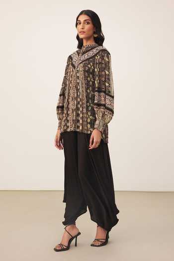 Ritu Kumar Black Viscose Mandarin Collar Zunairaa Full Sleeves Top Online at Aza Fashions Ritu Kumar_Black Viscose Mandarin Collar Zunairaa Full Sleeves Top _Online_at_Aza_Fashions