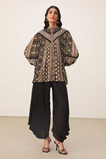 Shop Ritu Kumar Black Viscose Mandarin Collar Zunairaa Full Sleeves Top Online at Aza Fashions Shop_Ritu Kumar_Black Viscose Mandarin Collar Zunairaa Full Sleeves Top _Online_at_Aza_Fashions