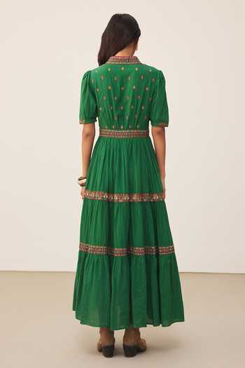 Ritu Kumar Green Lara Embroidered Long Dress