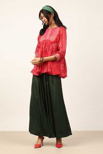Ritu Kumar_Pink Viscose Round Neck Ujwal Kurta With Inner _Online_at_Aza_Fashions