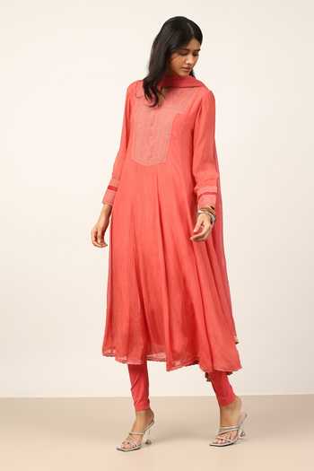 Buy Ritu Kumar Pink Viscose, Chinon, Lycra, Jersey, Chiffon Split Leena Kurta Leggings Set Online at Aza Fashions Buy_Ritu Kumar_Pink Viscose, Chinon, Lycra, Jersey, Chiffon Split Leena Kurta Leggings Set _Online_at_Aza_Fashions