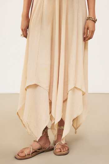 Buy Ritu Kumar Off White Crinkle Halter Neck Ecru Nila Long Dress Buy_Ritu Kumar_Off White Crinkle Halter Neck Ecru Nila Long Dress