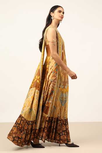 Buy Ritu Kumar Yellow Viscose V-neck Pitchhpatch Long Dress Online at Aza Fashions Buy_Ritu Kumar_Yellow Viscose V-neck Pitchhpatch Long Dress _Online_at_Aza_Fashions