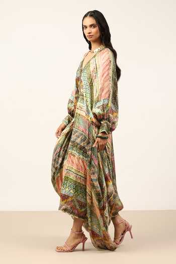 Buy Ritu Kumar Green Satin V-neck Ivyy Long Dress Online at Aza Fashions Buy_Ritu Kumar_Green Satin V-neck Ivyy Long Dress _Online_at_Aza_Fashions