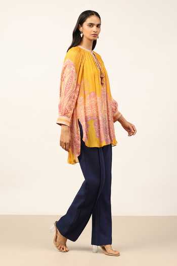 Ritu Kumar Yellow Viscose, Chinon Round Neck Lisaa Top With Inner Online at Aza Fashions Ritu Kumar_Yellow Viscose, Chinon Round Neck Lisaa Top With Inner _Online_at_Aza_Fashions