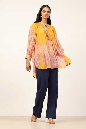 Buy Ritu Kumar Yellow Viscose, Chinon Round Neck Lisaa Top With Inner Online at Aza Fashions Buy_Ritu Kumar_Yellow Viscose, Chinon Round Neck Lisaa Top With Inner _Online_at_Aza_Fashions