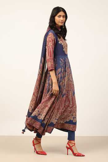 Ritu Kumar Blue Cotton, Chiffon, , Lycra, Georgette Lisaa Kurta Leggings Set Online at Aza Fashions Ritu Kumar_Blue Cotton, Chiffon, , Lycra, Georgette Lisaa Kurta Leggings Set _Online_at_Aza_Fashions