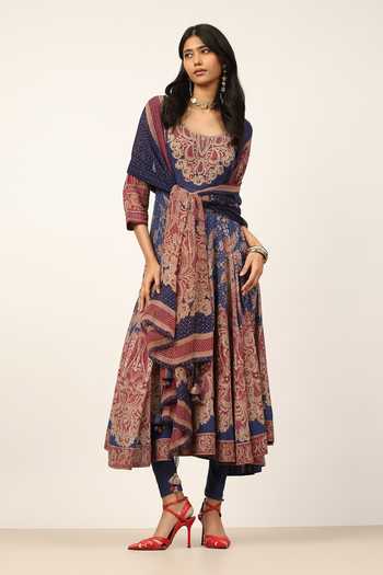 Shop Ritu Kumar Blue Cotton, Chiffon, , Lycra, Georgette Lisaa Kurta Leggings Set Online at Aza Fashions Shop_Ritu Kumar_Blue Cotton, Chiffon, , Lycra, Georgette Lisaa Kurta Leggings Set _Online_at_Aza_Fashions