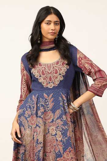 Ritu Kumar Blue Cotton, Chiffon, , Lycra, Georgette Lisaa Kurta Leggings Set at Aza Fashions Ritu Kumar_Blue Cotton, Chiffon, , Lycra, Georgette Lisaa Kurta Leggings Set _at_Aza_Fashions