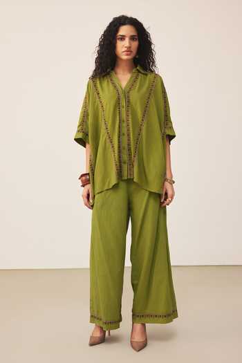 Ritu Kumar Green Anagh Shirt With Palazzo