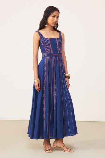 Buy Ritu Kumar Blue Cotton Square Neck Anagh Long Dress Online at Aza Fashions Buy_Ritu Kumar_Blue Cotton Square Neck Anagh Long Dress _Online_at_Aza_Fashions