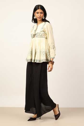 Shop Ritu Kumar Off White Cotton Round Neck Ecru Cross Stitch Kurta Online at Aza Fashions Shop_Ritu Kumar_Off White Cotton Round Neck Ecru Cross Stitch Kurta _Online_at_Aza_Fashions