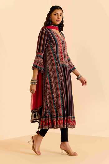 Buy Ritu Kumar Black Crepe, Chiffon, Viscose, Lycra, Jersey Tribal Print Kurta Leggings Set Online at Aza Fashions Buy_Ritu Kumar_Black Crepe, Chiffon, Viscose, Lycra, Jersey Tribal Print Kurta Leggings Set _Online_at_Aza_Fashions