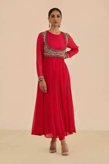 Buy Ritu Kumar Red Viscose, Lycra, Jersey Round Neck Full Sleeve Solid Kurta Leggings Set Online at Aza Fashions Buy_Ritu Kumar_Red Viscose, Lycra, Jersey Round Neck Full Sleeve Solid Kurta Leggings Set _Online_at_Aza_Fashions