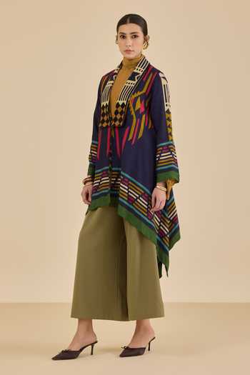 Buy Ritu Kumar Blue Viscose, Dupion Shawl Neck Klim Shrug Online at Aza Fashions Buy_Ritu Kumar_Blue Viscose, Dupion Shawl Neck Klim Shrug _Online_at_Aza_Fashions