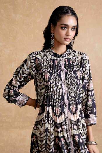 Ritu Kumar Black Cotton, Voile Tisya Shirt Dress Online at Aza Fashions Ritu Kumar_Black Cotton, Voile Tisya Shirt Dress _Online_at_Aza_Fashions