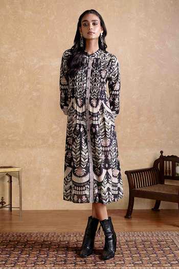 Shop Ritu Kumar Black Cotton, Voile Tisya Shirt Dress Online at Aza Fashions Shop_Ritu Kumar_Black Cotton, Voile Tisya Shirt Dress _Online_at_Aza_Fashions