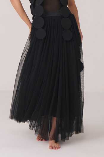 Buy Chillosophy Black Satin, Net Kiki Layered Flared Skirt Online at Aza Fashions Buy_Chillosophy_Black Satin, Net Kiki Layered Flared Skirt _Online_at_Aza_Fashions