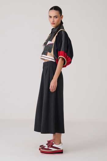 Chillosophy_Black Denim, Poplin, Twill Collared Neck Hebi Color Block Jacket _Online_at_Aza_Fashions