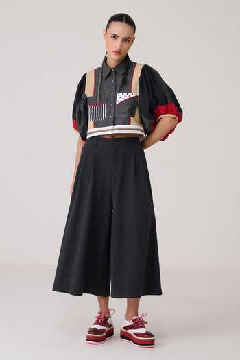 Buy_Chillosophy_Black Denim, Poplin, Twill Collared Neck Hebi Color Block Jacket _Online_at_Aza_Fashions