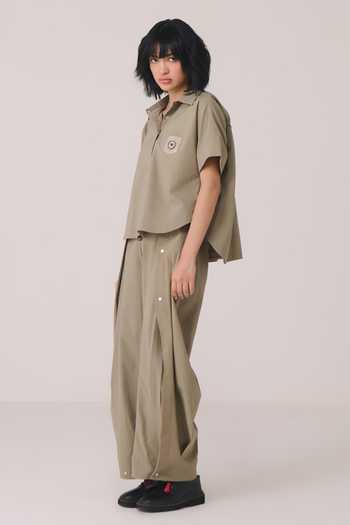 Chillosophy_Green Viscose Collared Neck Rini Cropped Shirt _Online_at_Aza_Fashions