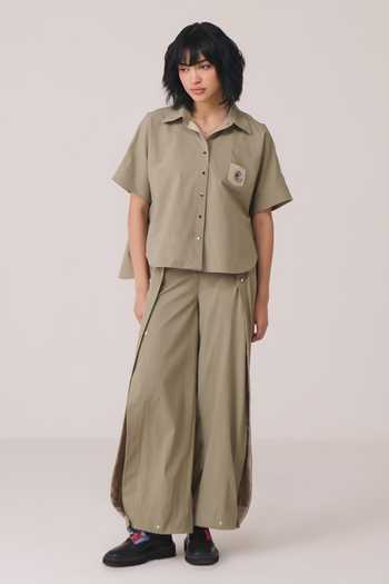 Shop_Chillosophy_Green Viscose Collared Neck Rini Cropped Shirt _Online_at_Aza_Fashions