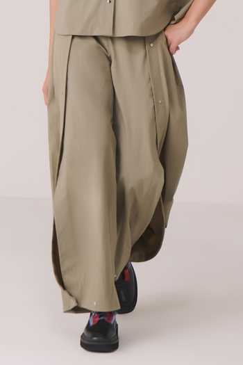 Chillosophy_Beige Satin, Polyester Zumi Side Cut Pant _Online_at_Aza_Fashions