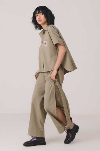 Buy_Chillosophy_Beige Satin, Polyester Zumi Side Cut Pant _Online_at_Aza_Fashions