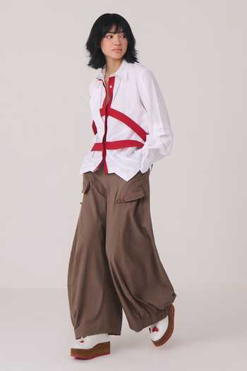 Chillosophy White Poplin Collared Neck Kaito Contrast Harness Shacket at Aza Fashions Chillosophy_White Poplin Collared Neck Kaito Contrast Harness Shacket _at_Aza_Fashions