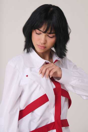 Buy Chillosophy White Poplin Collared Neck Kaito Contrast Harness Shacket Buy_Chillosophy_White Poplin Collared Neck Kaito Contrast Harness Shacket
