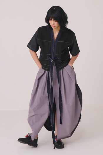 Shop Chillosophy Black Denim Shawl Neck Nao Jacket Online at Aza Fashions Shop_Chillosophy_Black Denim Shawl Neck Nao Jacket _Online_at_Aza_Fashions