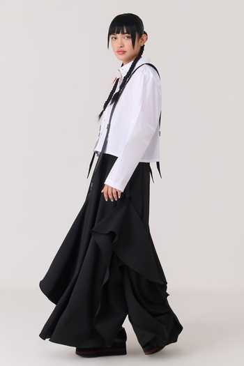 Chillosophy White Poplin Button-down Neck Rio Exaggerated Sleeve Shirt Online at Aza Fashions Chillosophy_White Poplin Button-down Neck Rio Exaggerated Sleeve Shirt _Online_at_Aza_Fashions