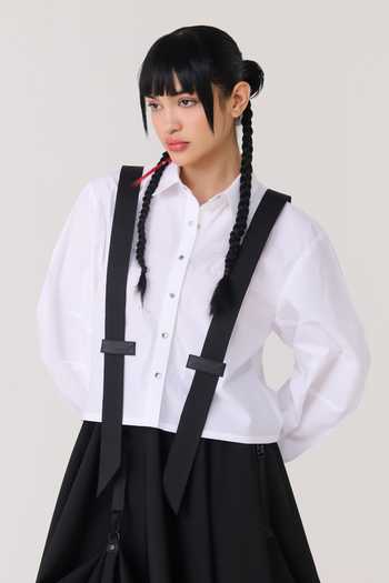 Shop Chillosophy White Poplin Button-down Neck Rio Exaggerated Sleeve Shirt Online at Aza Fashions Shop_Chillosophy_White Poplin Button-down Neck Rio Exaggerated Sleeve Shirt _Online_at_Aza_Fashions