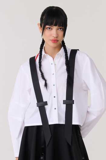 Chillosophy White Poplin Button-down Neck Rio Exaggerated Sleeve Shirt at Aza Fashions Chillosophy_White Poplin Button-down Neck Rio Exaggerated Sleeve Shirt _at_Aza_Fashions