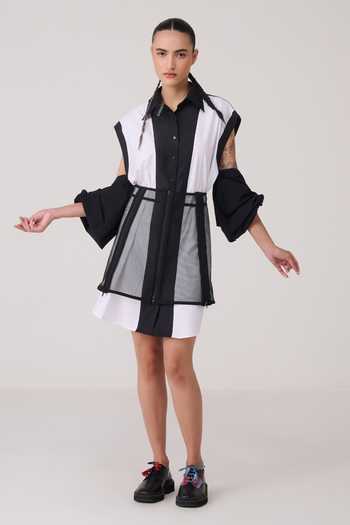 Chillosophy_Black Viscose, Poplin, Polyester Collared Neck Yori Oversized Shirt Dress _Online_at_Aza_Fashions