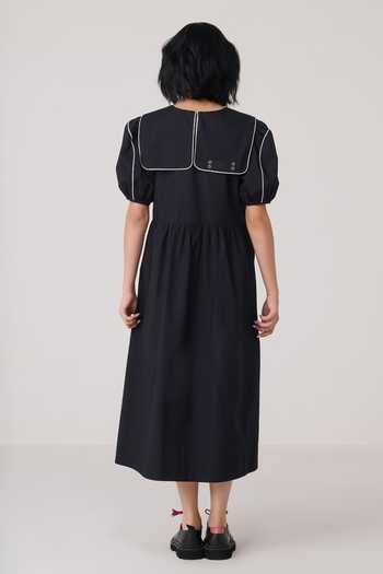 Chillosophy Black Poplin Round Neck Ren Oversized Bib Collared Shirt Online at Aza Fashions Chillosophy_Black Poplin Round Neck Ren Oversized Bib Collared Shirt _Online_at_Aza_Fashions