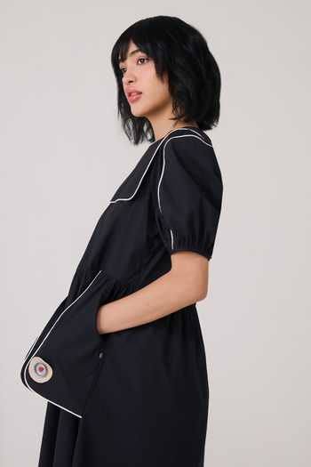 Shop Chillosophy Black Poplin Round Neck Ren Oversized Bib Collared Shirt Online at Aza Fashions Shop_Chillosophy_Black Poplin Round Neck Ren Oversized Bib Collared Shirt _Online_at_Aza_Fashions