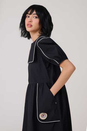 Chillosophy Black Poplin Round Neck Ren Oversized Bib Collared Shirt at Aza Fashions Chillosophy_Black Poplin Round Neck Ren Oversized Bib Collared Shirt _at_Aza_Fashions