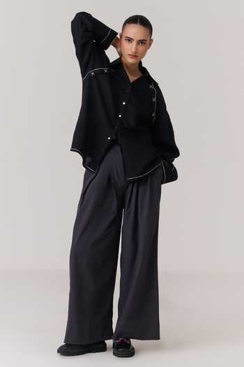 Buy Chillosophy Black Linen Collared Neck Mizu Shirt Online at Aza Fashions Buy_Chillosophy_Black Linen Collared Neck Mizu Shirt _Online_at_Aza_Fashions
