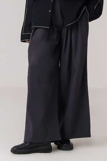 Shop Chillosophy Grey Viscose, Polyester Mizo Wide Leg Trouser Online at Aza Fashions Shop_Chillosophy_Grey Viscose, Polyester Mizo Wide Leg Trouser _Online_at_Aza_Fashions