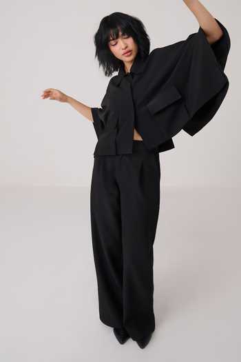Chillosophy Black Crepe Omi Wide Leg Trouser Online at Aza Fashions Chillosophy_Black Crepe Omi Wide Leg Trouser _Online_at_Aza_Fashions