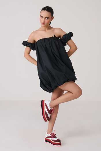 Chillosophy Black Viscose, Taffeta, Polyester Off-shoulder Koemi Dress at Aza Fashions Chillosophy_Black Viscose, Taffeta, Polyester Off-shoulder Koemi Dress _at_Aza_Fashions