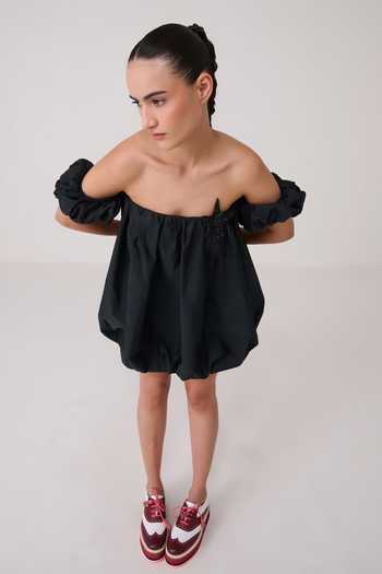 Buy Chillosophy Black Viscose, Taffeta, Polyester Off-shoulder Koemi Dress Buy_Chillosophy_Black Viscose, Taffeta, Polyester Off-shoulder Koemi Dress