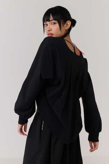 Shop Chillosophy Black Satin, Viscose, Polyester Open Neck Inori Cropped Kimono Jacket Online at Aza Fashions Shop_Chillosophy_Black Satin, Viscose, Polyester Open Neck Inori Cropped Kimono Jacket _Online_at_Aza_Fashions