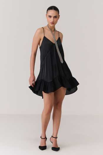 Buy Chillosophy Black Satin V-neck Dai Spaghetti Strapped Dress Online at Aza Fashions Buy_Chillosophy_Black Satin V-neck Dai Spaghetti Strapped Dress _Online_at_Aza_Fashions