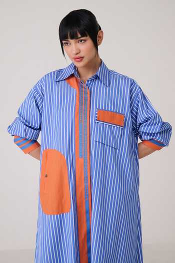 Buy_Chillosophy_Blue Poplin Collared Neck Aki Oversized Striped Shirt Dress _Online_at_Aza_Fashions