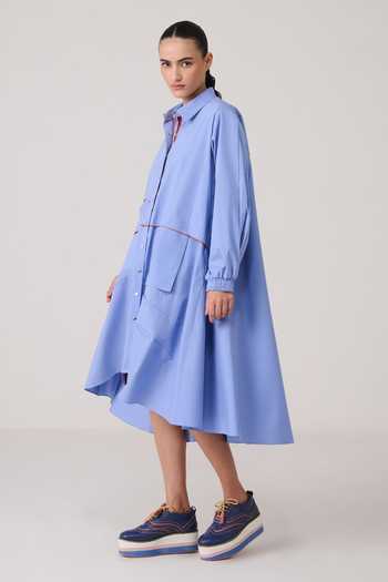 Chillosophy_Blue Poplin Collared Neck Daiki A-line Shirt Dress _Online_at_Aza_Fashions