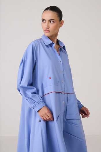 Shop_Chillosophy_Blue Poplin Collared Neck Daiki A-line Shirt Dress _Online_at_Aza_Fashions
